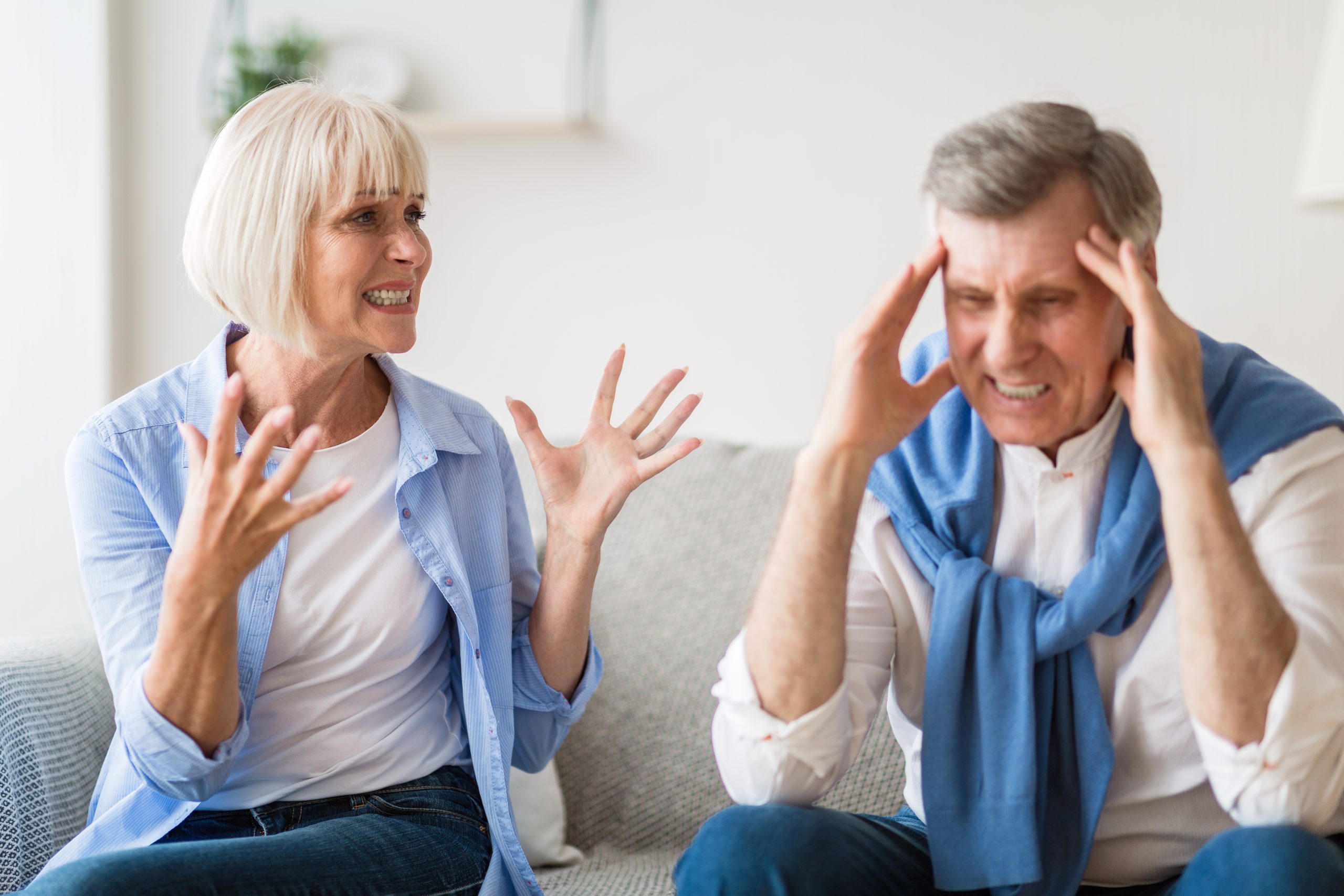 Elderly couple arguing about divorce after retirement