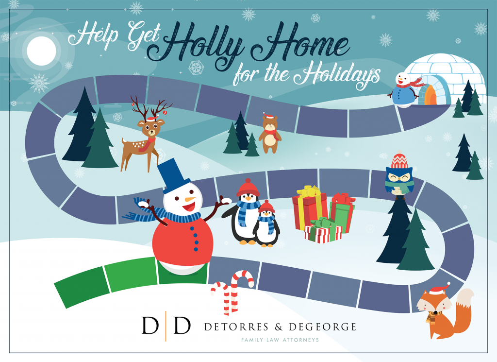 DDLAW-Holiday-Gameboard-B D&D Family Law charity gameboard snowman moved three spaces